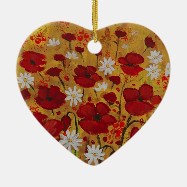 Poppy Meadow, Red Flowers Ceramic Tree Decoration (Front)