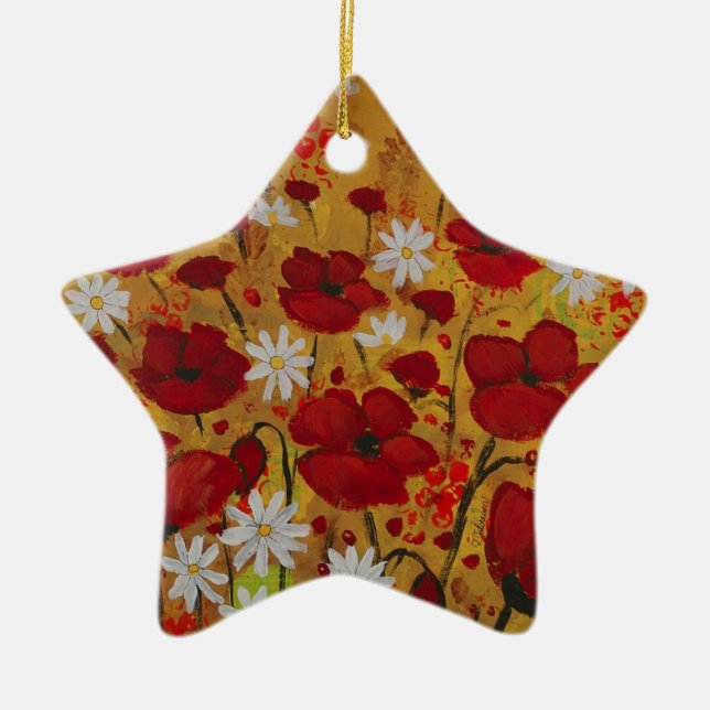 Poppy Meadow, Red Flowers Ceramic Tree Decoration (Front)
