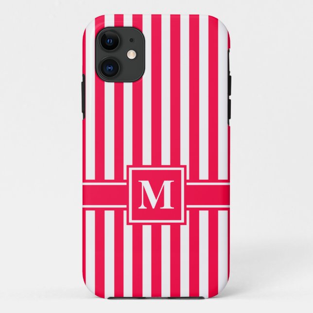 Poppy Modern Stripe with Monogram Case-Mate iPhone Case (Back)