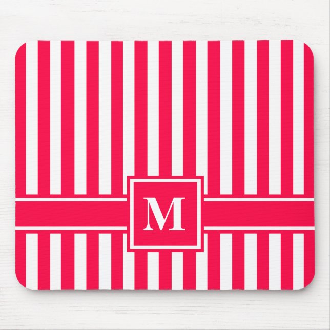 Poppy Modern Stripe with Monogram Mouse Mat (Front)