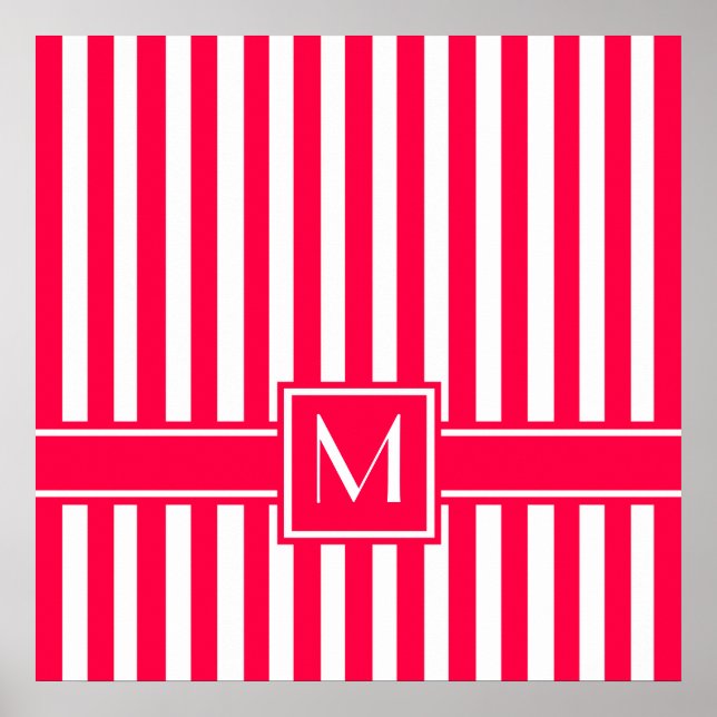 Poppy Modern Stripe with Monogram Poster (Front)