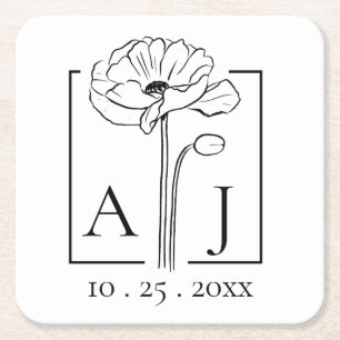 Poppy Monogram Square Paper Coaster