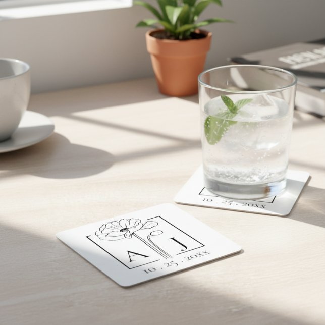 Poppy Monogram Square Paper Coaster (Poppy Monogram Square Paper Coaster)