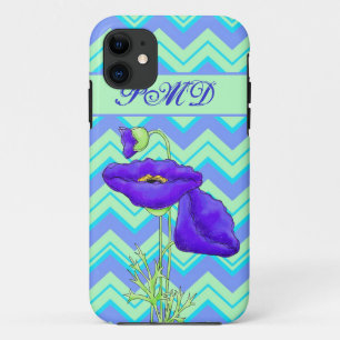 Poppy Monogram Turquoise & Green  Chevron ZizZag iPhone 11 Case