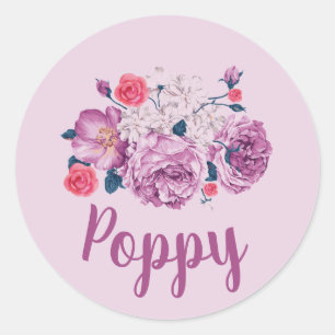 Poppy Name Floral Custom Vintage Flower Pink Girl Classic Round Sticker