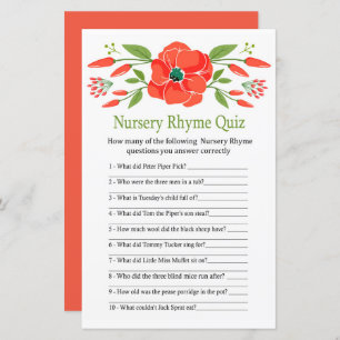 Poppy Nursery Rhyme Quiz baby shower game