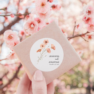 Poppy Orange Flower Wedding  Classic Round Sticker