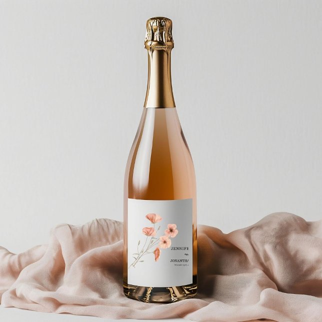 Poppy Orange Flower Wedding  Sparkling Wine Label (Creator Uploaded)