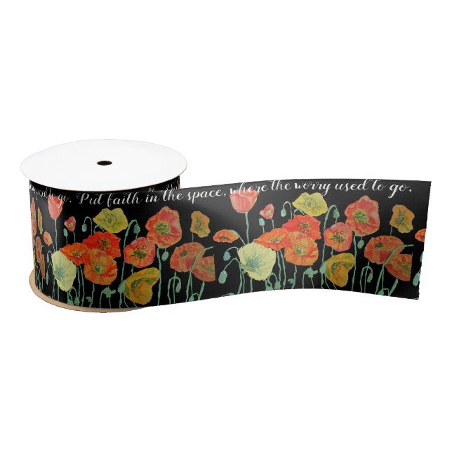 Poppy Orange Red 'Put Faith in the Space' floral  Satin Ribbon (Spool)