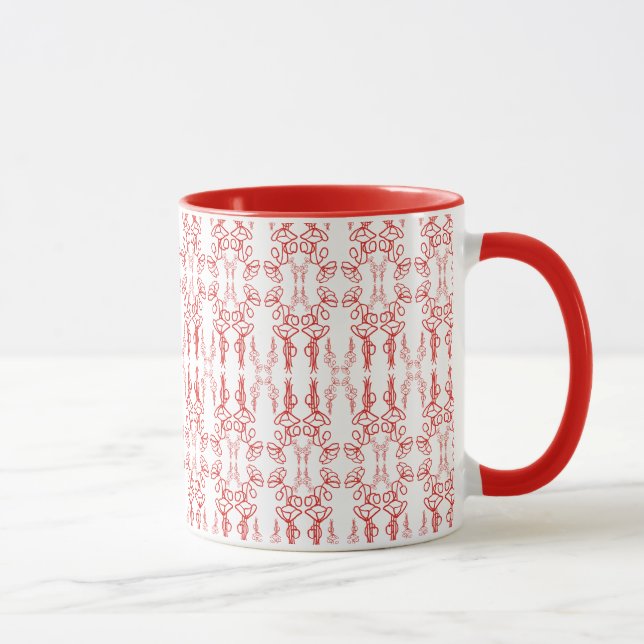 Poppy Outline, Red on White Ringer Coffee Mug (Right)