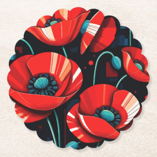 Poppy Papaver flowers Paper Coaster