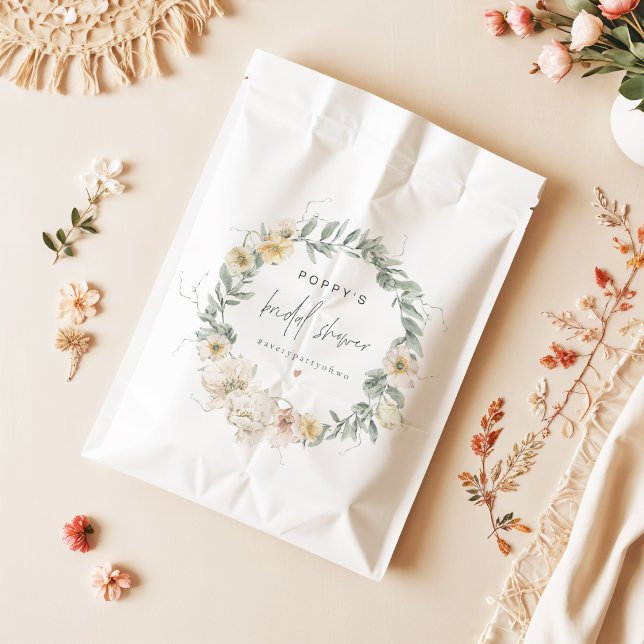 POPPY Pastel Watercolor Wildflower Bridal Shower Favour Bags (Creator Uploaded)