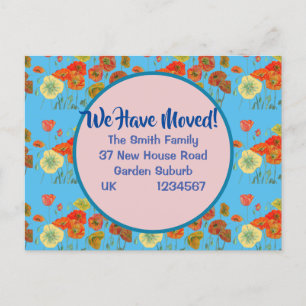 Poppy Pattern New Address Postcard, We Are Moving Postcard