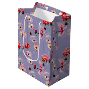 Poppy Pattern On Purple Medium Gift Bag