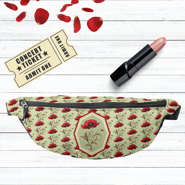Poppy Pattern Red Sage Green with Floral Medallion Bum Bags (Creator Uploaded)