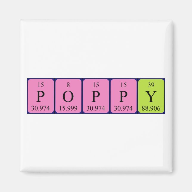 Poppy periodic table name magnet (Front)
