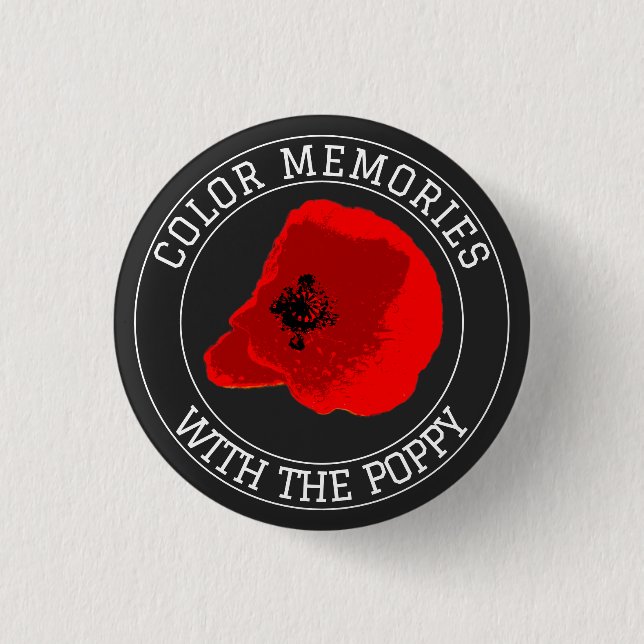 Poppy – Personalised Top & Bottom Text on Black 3 Cm Round Badge (Front)