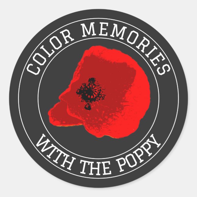 Poppy – Personalised Top & Bottom Text on Black Classic Round Sticker (Front)