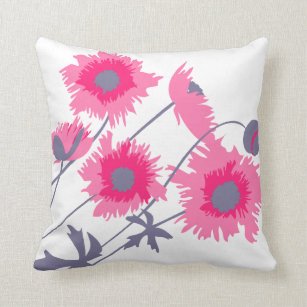 Poppy pink, grey and white throw pillow