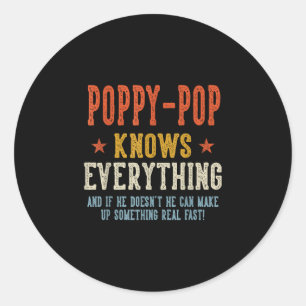 Poppy-pop knows everything father's day retro classic round sticker