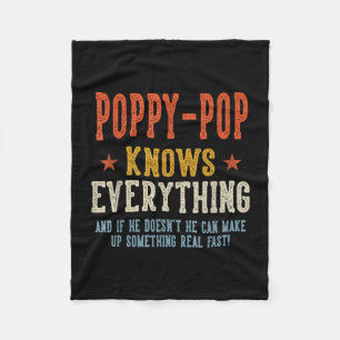Poppy-pop knows everything father's day retro fleece blanket