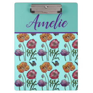Poppy Poppies Red Shabby Chic Aqua Floral Flowers Clipboard
