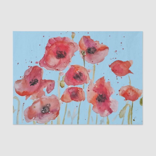 Poppy Poppies Red Watercolor Floral Flower Tissue Paper (Front)