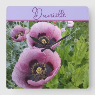 Poppy Purple Flower floral Girls Name Poppies Square Wall Clock