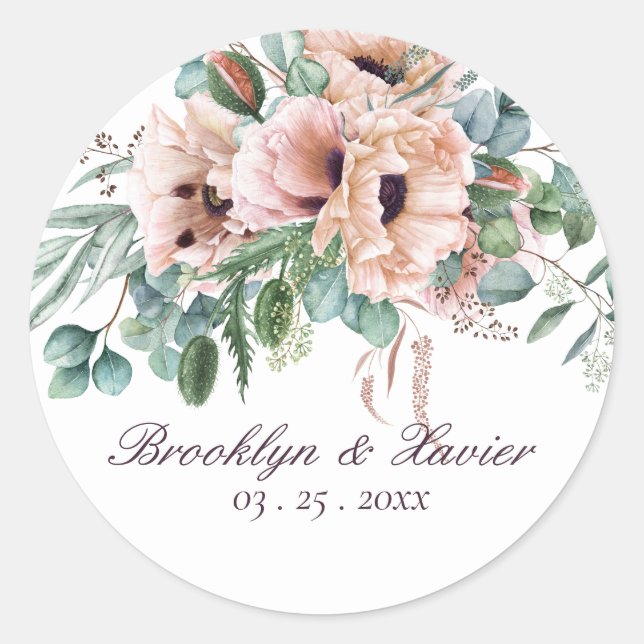 Poppy Radiance Wedding Classic Round Sticker (Front)