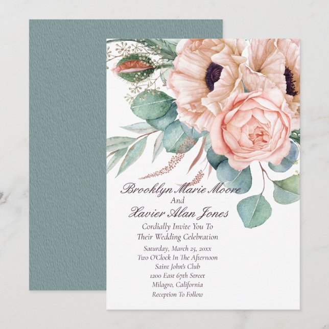Poppy Radiance Wedding Invitation (Front/Back)