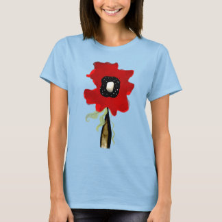 Poppy red black polka dots green leaf tshirt