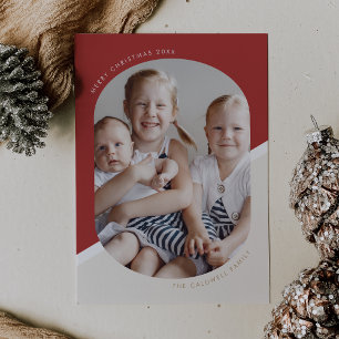 POPPY Red Cream Unique Xmas Family Christmas Photo Holiday Card