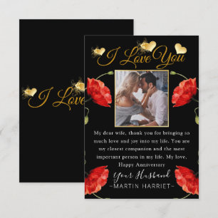 Poppy Red Flowers Photo Anniversary Card For Wife