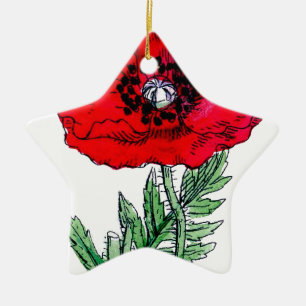 poppy red flowers vintage vines blossoms ceramic tree decoration