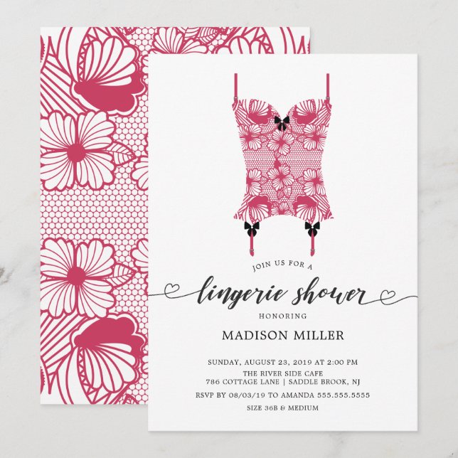Poppy Red Lace Corset Bridal Lingerie Shower Invitation (Front/Back)