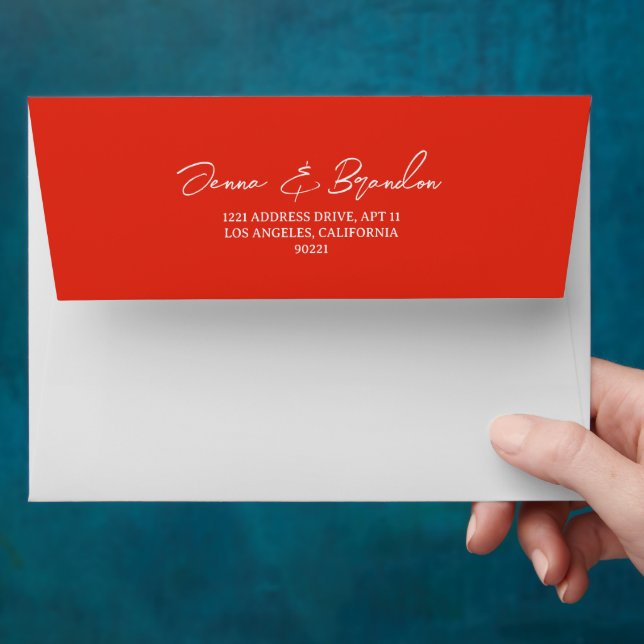 Poppy Red & Off White Lined Wedding Envelope (Hand)