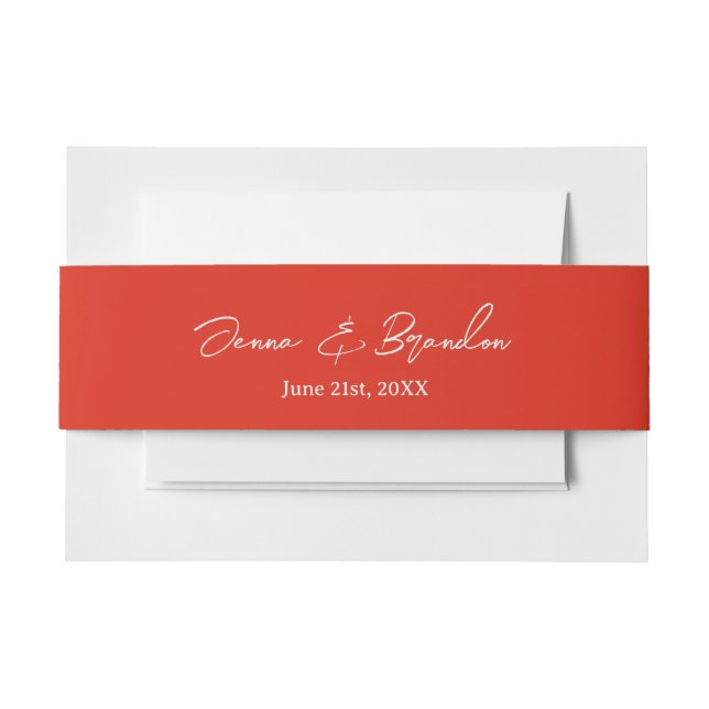 Poppy Red & Off White Wedding Invitation Belly Band (Front Example)
