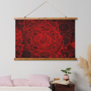 Poppy Red Retro Floral Design Hanging Tapestry