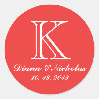 Poppy red thank you monogram wedding favour sticke classic round sticker