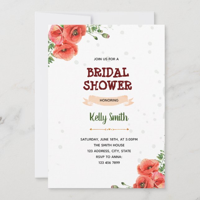 Poppy red theme party invitation (Front)