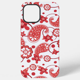 Poppy Red White Chic Paisley Pattern iPhone 12 Pro Max Case