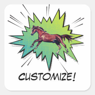 poppy running comic horse square sticker