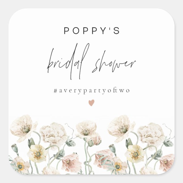 POPPY Rustic Pastel Wildflower Bridal Shower Square Sticker (Front)