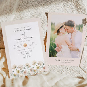POPPY Rustic Watercolor Wildflower Photo Wedding Invitation
