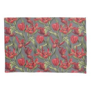 Poppy Seed background with Red Tulips Pillowcase