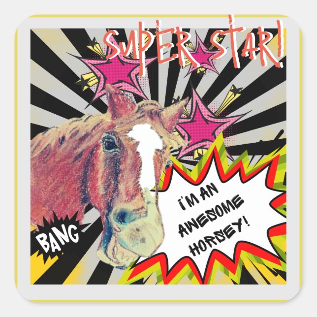 Poppy smile comic square sticker (Front)