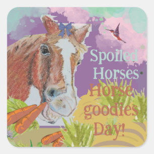 Poppy smiles colourful, horse smiling square sticker