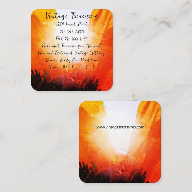 Poppy Sun Ray Square Business Card (Front/Back)