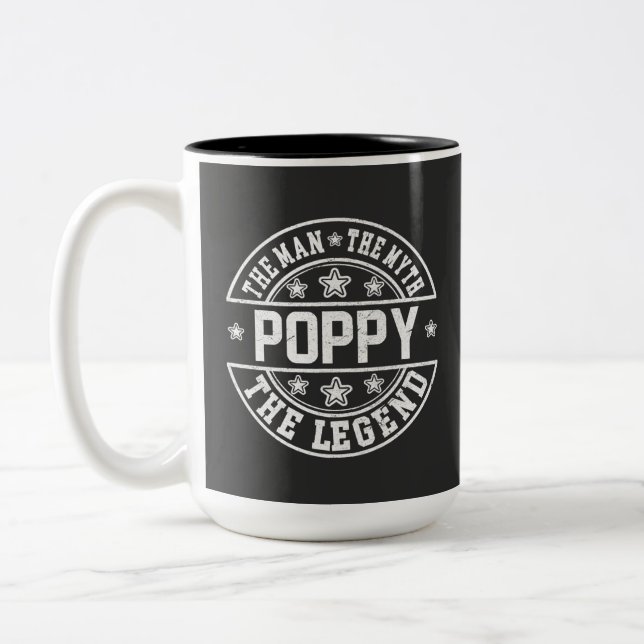 Poppy The Man The Myth The Legend Father's Day Two-Tone Coffee Mug (Left)