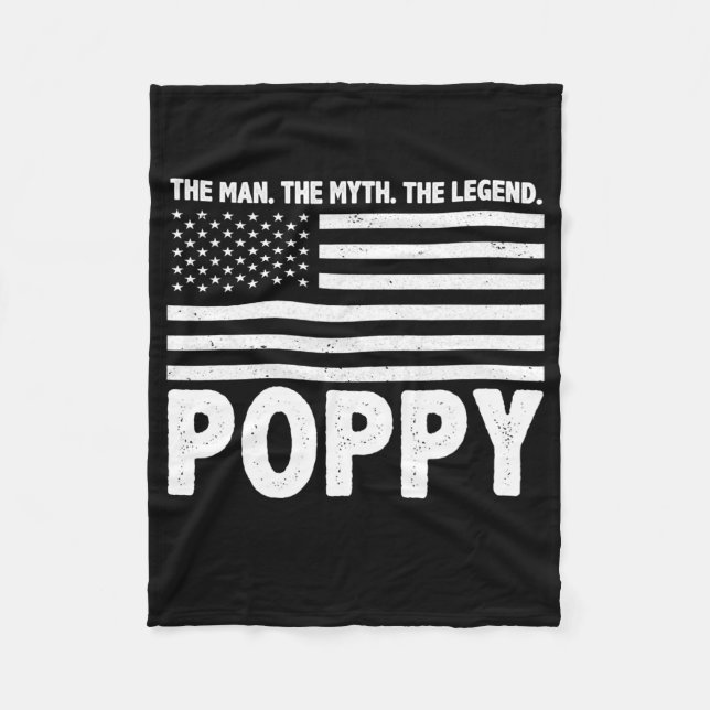 Poppy The Man The Myth The Legend Grandpa Fleece Blanket (Front)